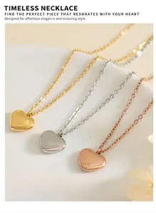 Macro shot of polished heart pendant necklaces in gold, silver and rose gold finishes