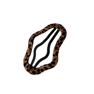 Vintage leopard print hair clip with fabric covering and black metal BB snap closure