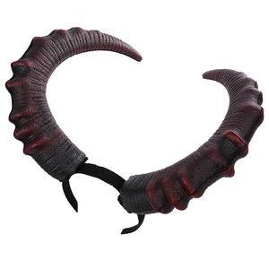 Realistic black and red devil horn headband with spiral textures for Halloween cosplay