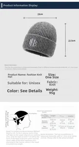 Guide des tailles détaillé pour bonnet tricoté avec dimensions 23x22.5cm et tour de tête