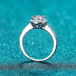 Elegant S925 silver moissanite ring with LOVE engraving and halo setting for proposal
