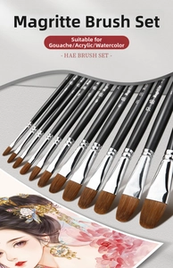 Set di 12 pennelli professionali per pittura ad acquerello, acrilico e guazzo in nylon