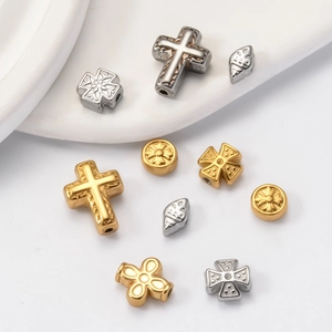 Assorted stainless steel vintage cross and shell charms for DIY bracelet making