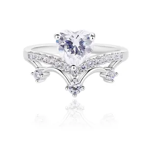 S925 Sterling Silver Heart Crown Ring For Women Heart Shaped Zirconia Luxurious Fashion Commuter Niche Design Finger Ring Jewelry