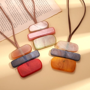 Colorful acrylic geometric block sweater necklace with long adjustable suede cord for women
