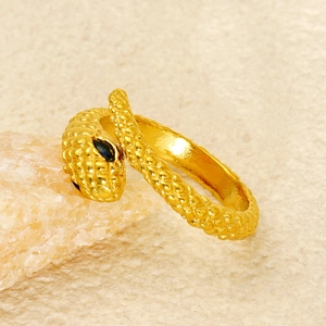 Snake Ring Stainless Steel 18K Gold Plated Adjustable Open Zircon Eye Scale Texture Fashion Jewelry Women Men