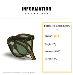 Detail of olive green folding sunglasses with PC frame and UV400 protection features