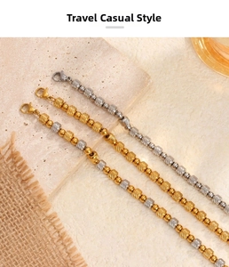 Three-piece textured bead bracelets in gold and silver finish with lobster clasp