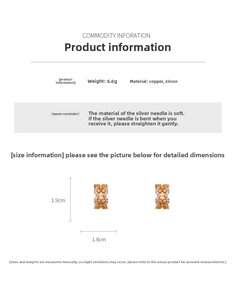 Detailed specs of gold micro-pave zircon C-shaped hoop earrings with size measurements