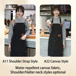 Waterproof canvas work aprons with multiple pockets and stylish leather details
