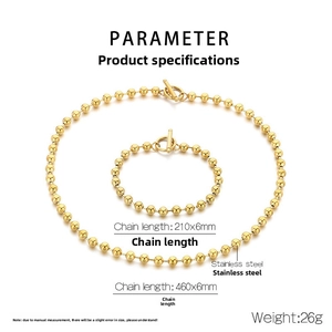 Detailed specs for 6mm stainless steel bead chain necklace and bracelet with toggle clasp