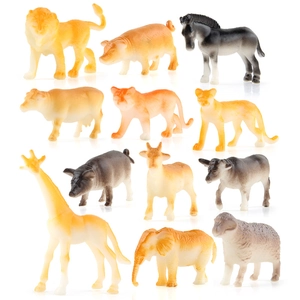 Set of 12 miniature wild and farm animal figures including lion, giraffe and elephant models