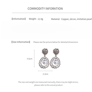 Detailed size chart and material specs for vintage water drop pearl zircon earrings