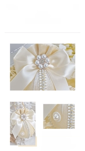 Macro detail of luxury 8cm cream velvet Christmas ball with pearl bow and sequins