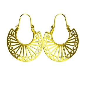 Bohemian gold hollow carved fan-shaped stainless steel earrings with geometric patterns