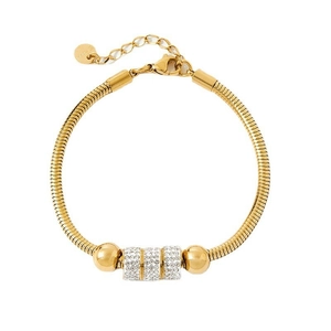 Gold-plated stainless steel snake chain bracelet with sparkling rhinestone-encrusted rings