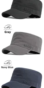Détail de trois casquettes militaires en noir gris et marine avec lettrage Spirit en relief