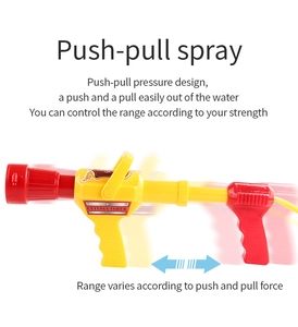 Detail showing the push-pull spray mechanism of the fire extinguisher water gun toy