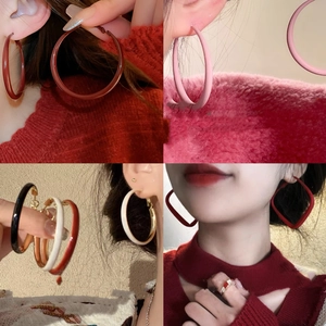 Retro Enamel Hoop Earrings With 925 Sterling Silver Earring Post Alloy Geometric Fashion Jewelry Accessories For Women