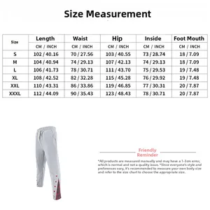 Tableau des tailles pour pantalon décontracté homme avec mesures en cm et pouces