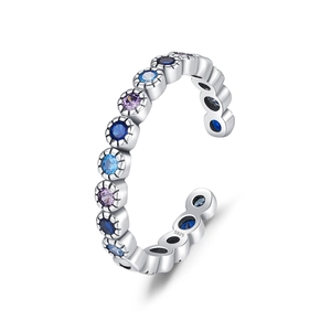 Vintage S925 sterling silver open ring featuring blue and purple round zircons