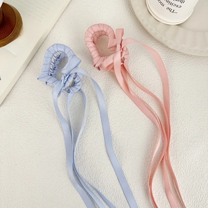 Pinze per capelli a cuore rosa e blu con nastri di seta per acconciature estive