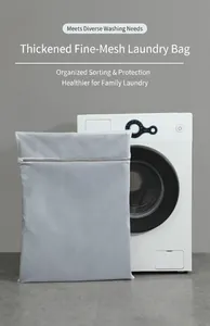 Close-up of a thickened fine mesh laundry bag with a durable gray zipper closure