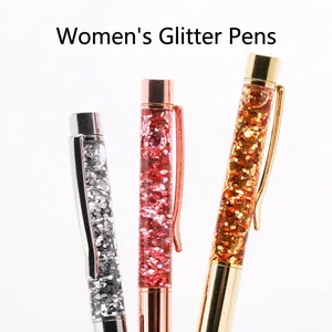 Three-piece set of sparkly sequin glitter pens in silver, rose gold, and gold finish