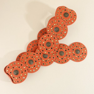 Vintage orange camel suede PU belt with bronze rivets and eyelets in millennium style