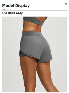 Vue de côté du short de course double couche gris sel de mer à taille haute