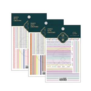 Pack of ultra-thin 5D nail art stickers featuring multi-color stripes and typography