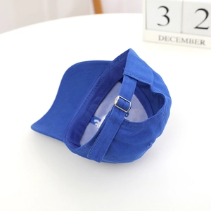 Royal blue kids baseball cap with adjustable metal buckle strap back and dinosaur embroidery