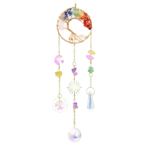 Crystal tree of life dream catcher suncatcher with rainbow prisms for garden decoration