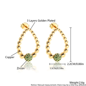 Orecchini a goccia dorati con zircone verde e placcatura in oro 18k per donna moda