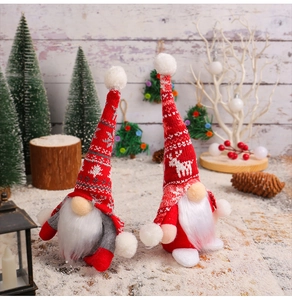 Christmas gnomes with elk patterns and knitting texture on a snowy background