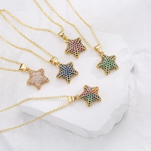 Five-Point Star Pendant Necklace Copper 18K Gold Plated Micro-Inlaid Zircon Dainty Clavicle Chain Jewelry For Women