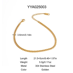 Detail of 3.6mm gold stainless steel double-layer anklet with size and weight dimensions