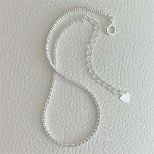 Sparkling S925 sterling silver tennis anklet with zircon stones and heart charm extension