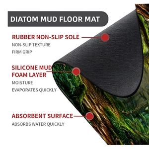 Three-layer structure of forest moss diatomaceous earth mat with non-slip rubber base