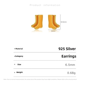 Detailed specs for 925 sterling silver yellow boot stud earrings measuring 6.5x5mm