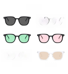 Matrix display of square frame sunglasses showing six color variants with tinted lenses