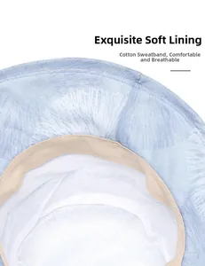 Detail of soft cotton sweatband and breathable mesh lining inside the sun hat