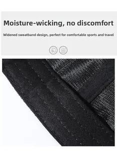 Detail of the widened sweatband on a men's black sports cap with breathable knit fabric