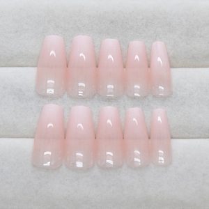 Pink gradient long ballerina press-on nails with glossy translucent finish 24pcs