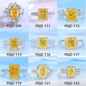 Set of 9 luxury S925 silver rings with yellow carbon diamond in various crystal cuts