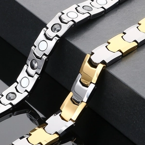 Bracelets de magnétothérapie en acier inoxydable poli, finitions argent et or