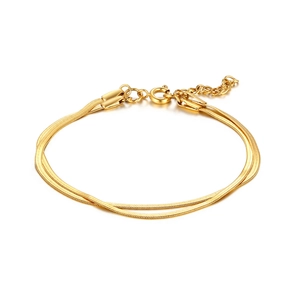 Double Layer Flat Snake Chain Bracelet Stainless Steel Minimalist Adjustable Versatile Jewelry For Women Fashion Accessory