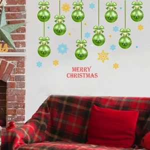 Christmas wall stickers with green baubles, snowflakes and red Merry Christmas text