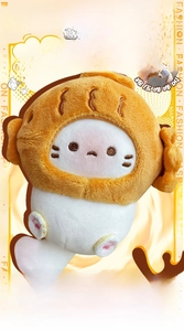Plush cat keychain squeaks when squeezed, cute white kitty with orange hood for bags