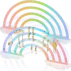 Rainbow acrylic earring display stand with cloud base and iridescent finish